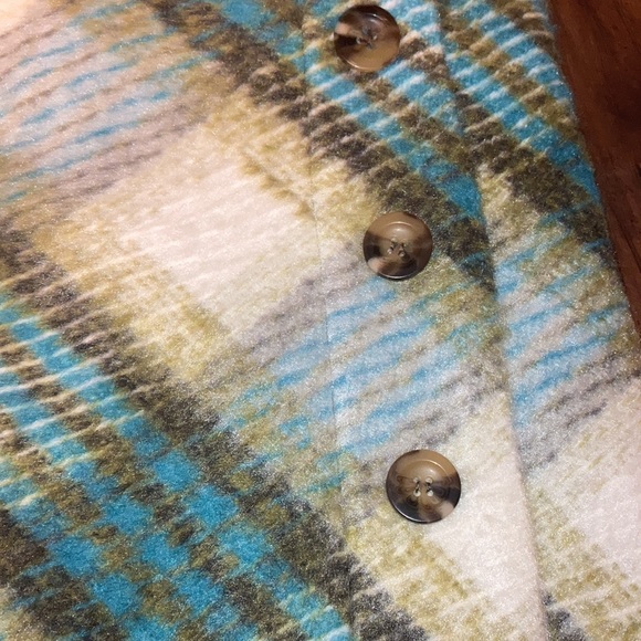 Y2K En Saison Size Blue Green and White Plaid Illusion Wrap Mini Skirt - Picture 8 of 10